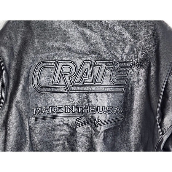 Excelled Promo Crate Embossed Leather Motorcycle Biker Jacket Sz 48 USA VTG 80s - Picture 3 of 16